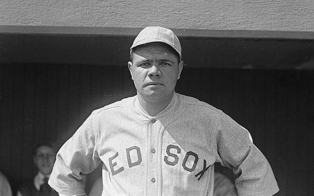 Babe Ruth in Black and White in Red Sox Baseball Uniform